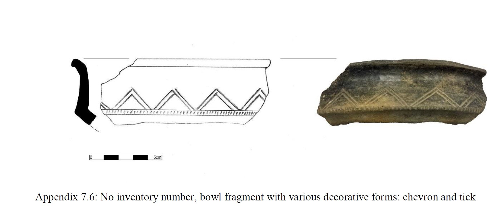 Drawing and finds photograph of a decorated pottery fragment