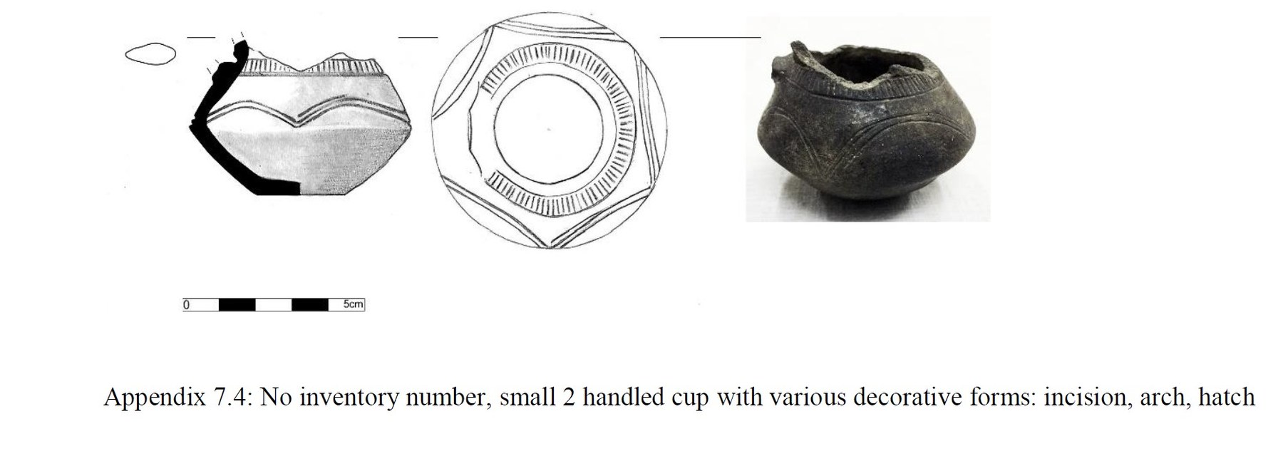 Drawings and finds photograph of a small decorated vessel